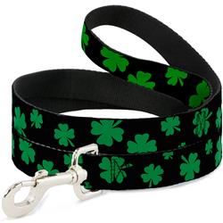 Dog Leash - St. Pat's Clovers Scattered2 Black/Green