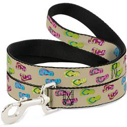 Dog Leash - Tropical Flip Flops Tan/Multi Color