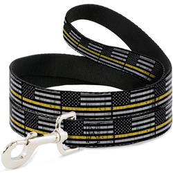Dog Leash - Thin Yellow Line Flag Weathered Black/Gray/Yellow