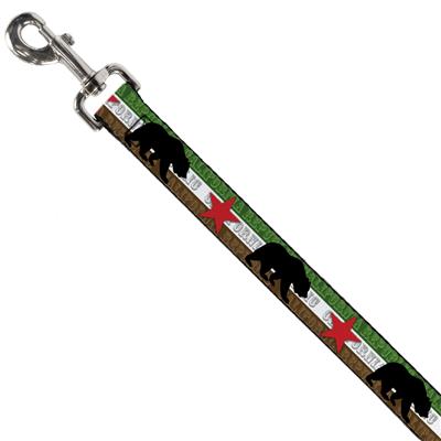 Dog Leash - Cali Bear Silhouette & Star/CALIFORNIA REPUBLIC Green/White/Brown/Black/Red