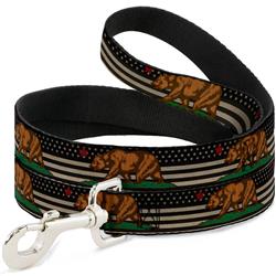 Dog Leash - Cali Bear/Star/US Flag Stretch Black/White/Red