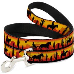 Dog Leash - Cowboy Silhouette/Western Landscape Reds/Black