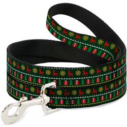 Dog Leash - Christmas Sweater Stitch Green/White/Gold/Red