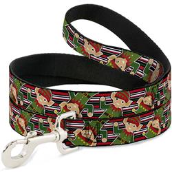 Dog Leash - Christmas Elves/Stripes Black/Red/White/Green