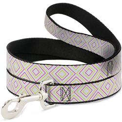 Dog Leash - Square Lines White/Fluorescent Orange/Pink/Yellow