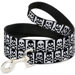 Dog Leash - Skull & Cross Bones Blocks Black/White White/Black