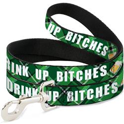 Dog Leash - St. Pat's DRINK UP BITCHES/Beer Mugs/Stacked Shamrocks Greens/White/Gold