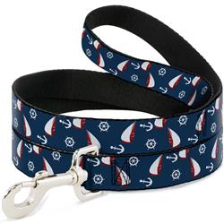 Dog Leash - Sailboat/Anchor/Helm Scattered Navy/White/Red