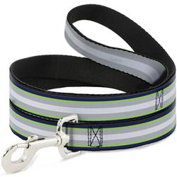 Dog Leash - Stripes Navy/Neon Green/Silver/White