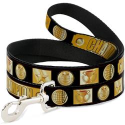 Dog Leash - CHAMPION Belt/Icons Black/Golds