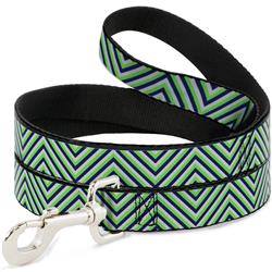Dog Leash - Chevron Stripe White/Neon Green/Navy
