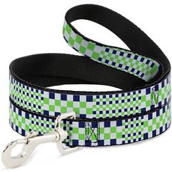 Dog Leash - Checker Blocks White/Navy/Neon Green