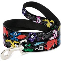 Dog Leash - Big Hero 6 Group Action Pose/Name Blocks Black/Gray/Multi Color