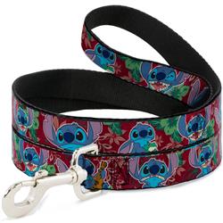 Dog Leash - Stitch 6-Expressions Tropical Flora Burgundy Reds/Greens