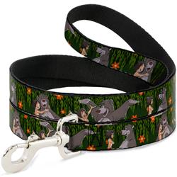 Dog Leash - Mowgli & Baloo 3-Poses Leaves/Flowers Greens/Orange