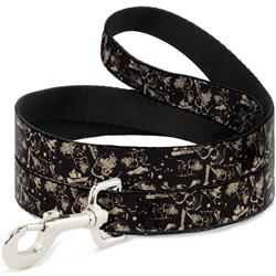 Dog Leash - Pirates Skulls Scattered/Splatter Black/Tan/Red