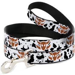 Dog Leash - Toy Story Woody Bounding Cowboy Bull Icon/Cow Print White/Black/Brown