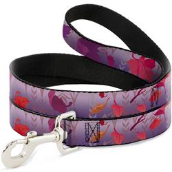 Dog Leash - Frozen II Swirling Leaves/Floral Trim Purples/Reds