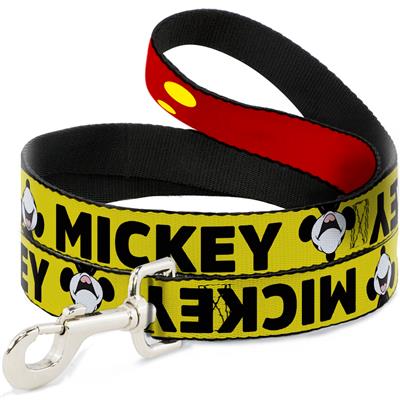 Dog Leash - MICKEY Smiling Up Pose Flip/Buttons Yellow/Black/Red
