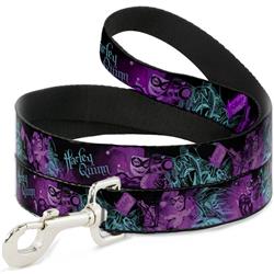 Dog Leash - HARLEY QUINN Pow & Aiming Poses/Joker Sketch Black/Turquoise/Fuchsia