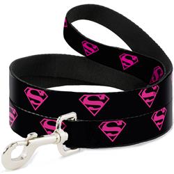 Dog Leash - Superman Shield Black/Hot Pink
