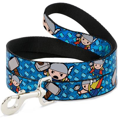 Dog Leash - Kawaii Thor Poses/Hammer Monogram Blues