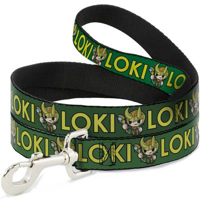 Dog Leash - Kawaii LOKI Standing Pose/Text Green/Yellow