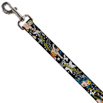 Dog Leash - Wonder Woman/Stars Black/White