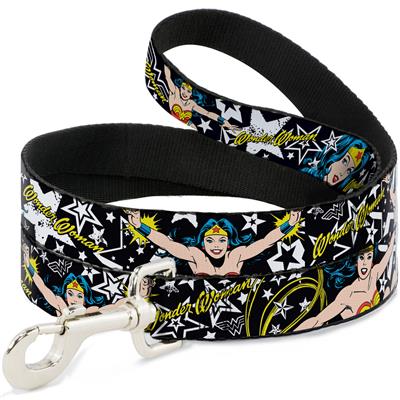 Dog Leash - Wonder Woman/Stars Black/White