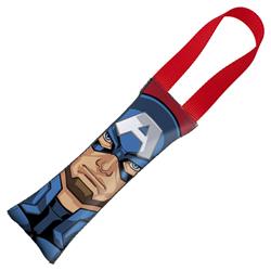 MARVEL AVENGERS Dog Toy Squeaky Tug Toy - Captain American Face + Shield Icon CLOSE-UP Red Red - RED Handle Webbing