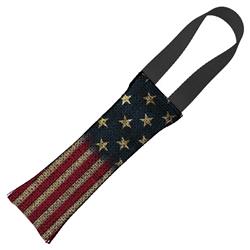 Dog Toy Squeaky Tug Toy - Vintage US Flag Stretch - BLACK Handle Webbing