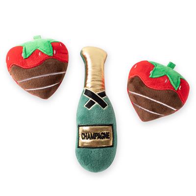 Champagne And Strawberries Small Plush Dog Toys Set Of 3
