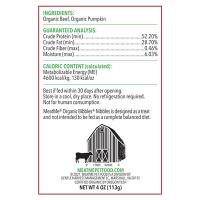 Organic Bibbles — Beef with Pumpkin Nibbles for Dogs & Cats, 4 oz. Bag