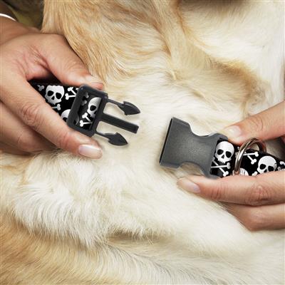Plastic Clip Collar - Skull & Cross Bones Staggered Black/White