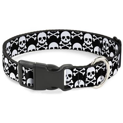 Plastic Clip Collar - Skull & Cross Bones Staggered Black/White