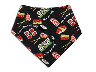Handmade Dog Bandana – Gray with Sushi | Japanese Food Pet Scarf | Sushi Time