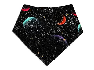 Handmade Dog Bandana – Navy Blue with Gold Shimmer and Planets | Celestial Pet Scarf | Galaxy Quest