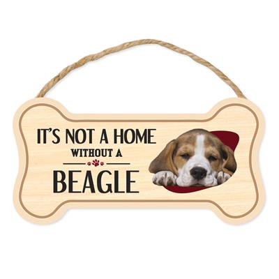 "It's not a home without a Beagle" - Bone Shaped Breed Wooden Signs 5" x 10" with Rope