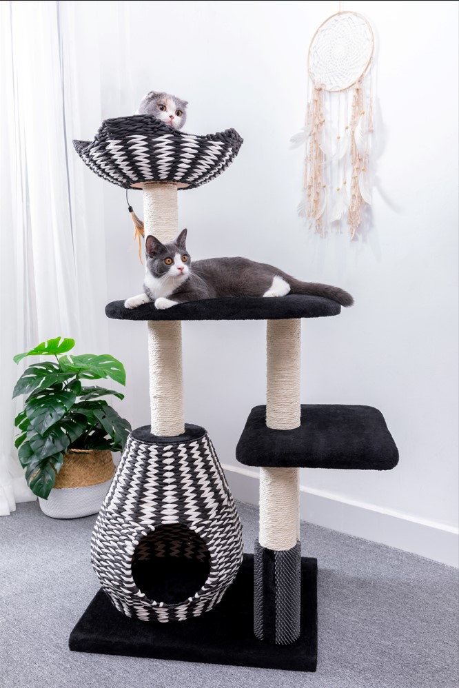 Petpals, Royal 3 Level Jet Black and Porcelain White Cat Tree With