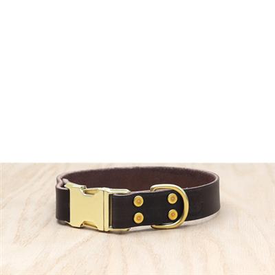 Handmade Classic Leather Dog Collar - Quick Release Style - Dark Brown