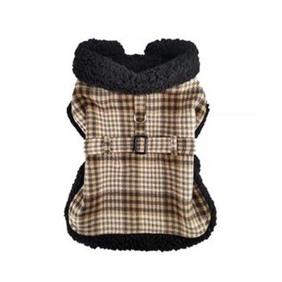 Sherpa Lined Dog Harness Coat - Brown and White Plaid with Matching Leash