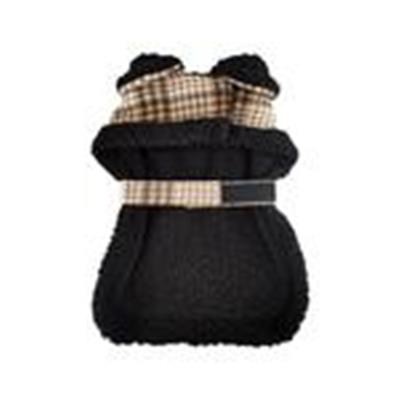 Sherpa Lined Dog Harness Coat - Brown and White Plaid with Matching Leash