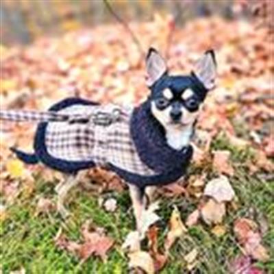 Sherpa Lined Dog Harness Coat - Brown and White Plaid with Matching Leash
