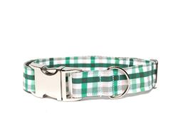 GREEN & GRAY PLAID - DOG COLLAR