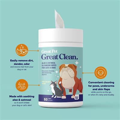 Great Pet® Great Clean Aloe and Oatmeal Cleansing Pet Wipes