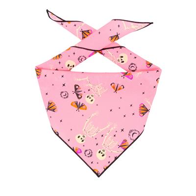 Halloween Bandana | Halloween Dog Bandana | Pink Bandana with Skeleton & Moth