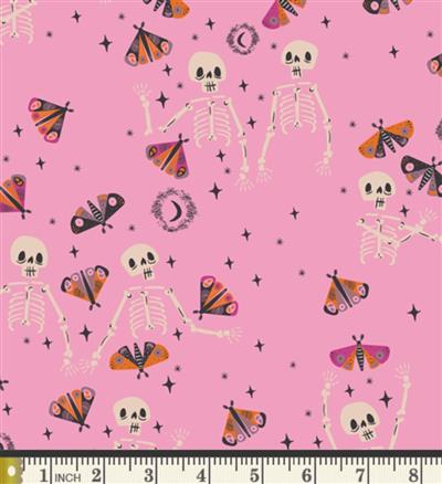 Halloween Bandana | Halloween Dog Bandana | Pink Bandana with Skeleton & Moth