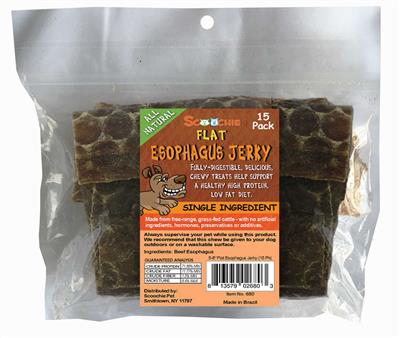 15 Pack 5-6" Flat Beef Esophagus Jerky / Taffy In Zip Lock Pegable Bag