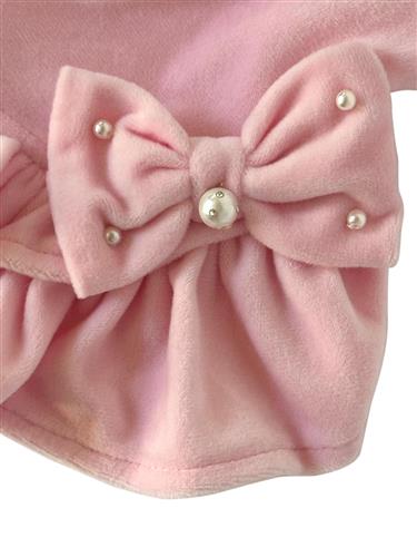 Velour Dress with Pearls and Bow, Pink