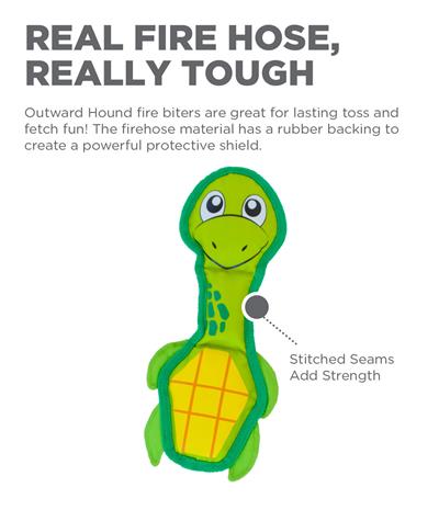 Outward Hound Fire Biterz Sea Turtle Durable Fire Hose Dog Toy Green Medium